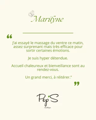 Votre avis compte énormément pour moi 💚

Votre satisfaction est ma plus belle récompense. ✨

Merci de votre confiance et de votre soutien.

N'hésitez pas à laisser également votre avis sur ma page google
👉https://g.page/r/CXkJ2LAC3OZuEAI/review
👉ou via mon site www.pepscosmetique.fr

Pep'Sment vôtre ...

Laure & Lucie 🌿

#massagebienetre #chineitsang #pepscosmetique #avisclient #pontaudemer #bienetre #recommandation #massage #massagebienetre ##explorenormandie #explore_normandie #venisenormande #ucvn #commercantslocaux